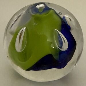Vintage ADAM JABLONSKI  Green & Blue Crystal Paperweight - made in Poland